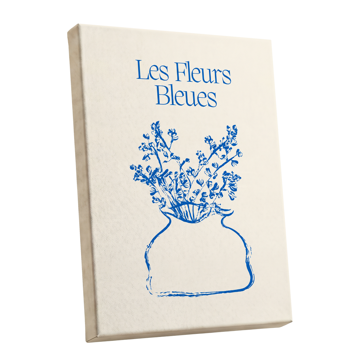 Les Fleurs in Blue, blue, beige, white floral wall art shown as a stretched canvas wall art