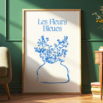 Les Fleurs in Blue, blue, beige, white floral wall art displayed in a styled interior, gallery view 2
