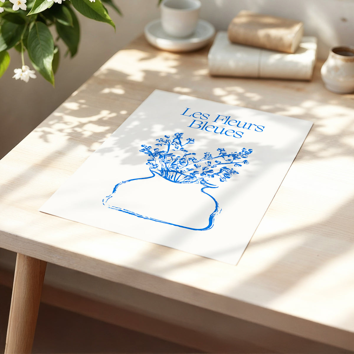 Les Fleurs in Blue, blue, beige, white floral wall art displayed in a styled interior, gallery view 5