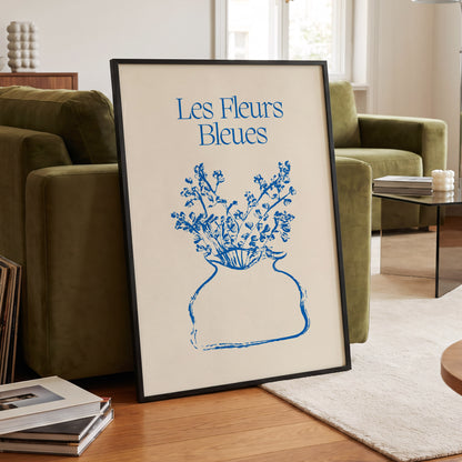 Les Fleurs in Blue, blue, beige, white floral wall art displayed in a styled interior, gallery view 6