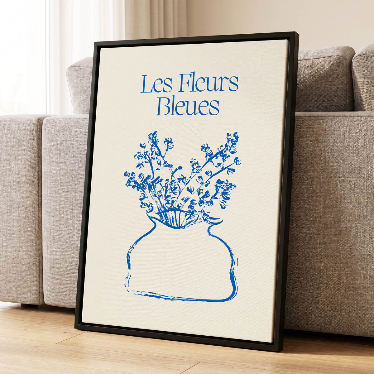 Les Fleurs in Blue, blue, beige, white floral wall art displayed in a styled interior, gallery view 8
