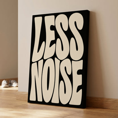 Less Noise, black, beige minimalist wall art on canvas displayed in a styled interior, gallery view 1