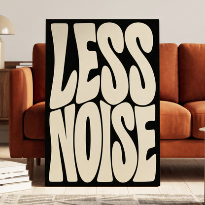 Less Noise, black, beige minimalist wall art on canvas displayed in a styled interior, gallery view 2