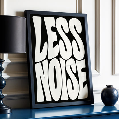 Less Noise, black, beige minimalist wall art displayed in a styled interior, gallery view 3