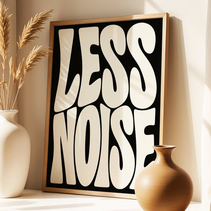 Less Noise, black, beige minimalist wall art displayed in a styled interior, gallery view 4