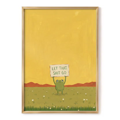 Let It Go, Little Frog, yellow, green, brown nature wall art, front artwork view