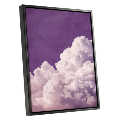 Lilac Cloud Reverie, purple, pink, white nature wall art shown as a black framed canvas wall art