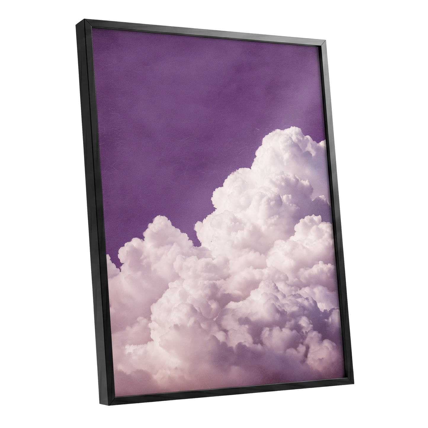 Lilac Cloud Reverie, purple, pink, white nature wall art shown as a black framed poster wall art print