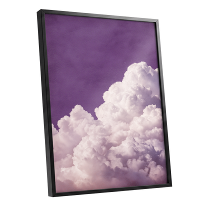 Lilac Cloud Reverie, purple, pink, white nature wall art shown as a black framed poster wall art print