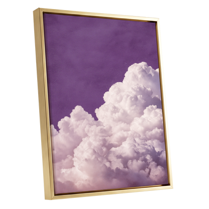 Lilac Cloud Reverie, purple, pink, white nature wall art shown as a gold framed canvas wall art