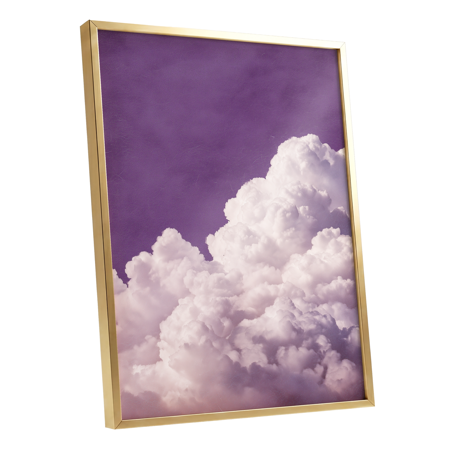 Lilac Cloud Reverie, purple, pink, white nature wall art shown as a gold framed poster wall art print