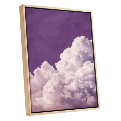 Lilac Cloud Reverie, purple, pink, white nature wall art shown as a oak framed canvas wall art