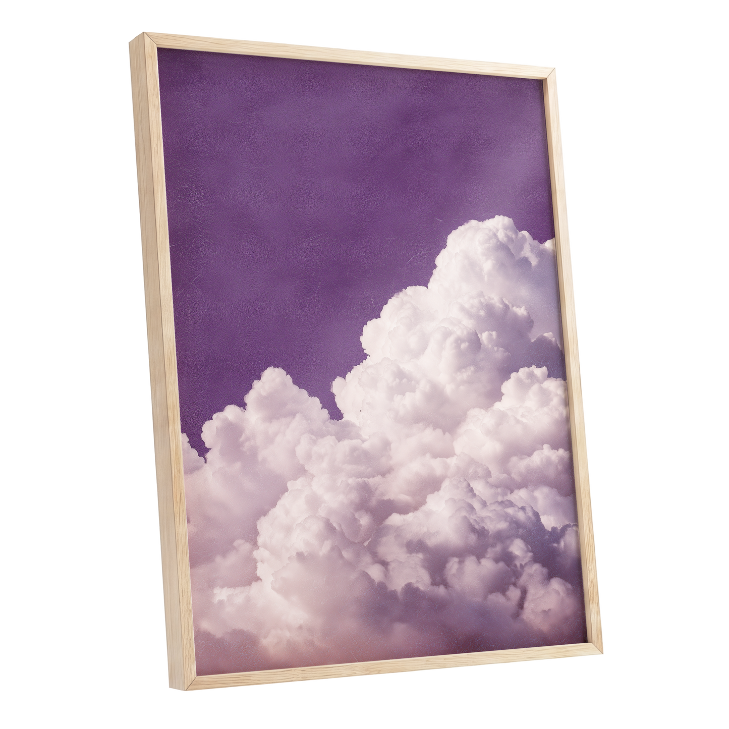 Lilac Cloud Reverie, purple, pink, white nature wall art shown as a oak framed poster wall art print