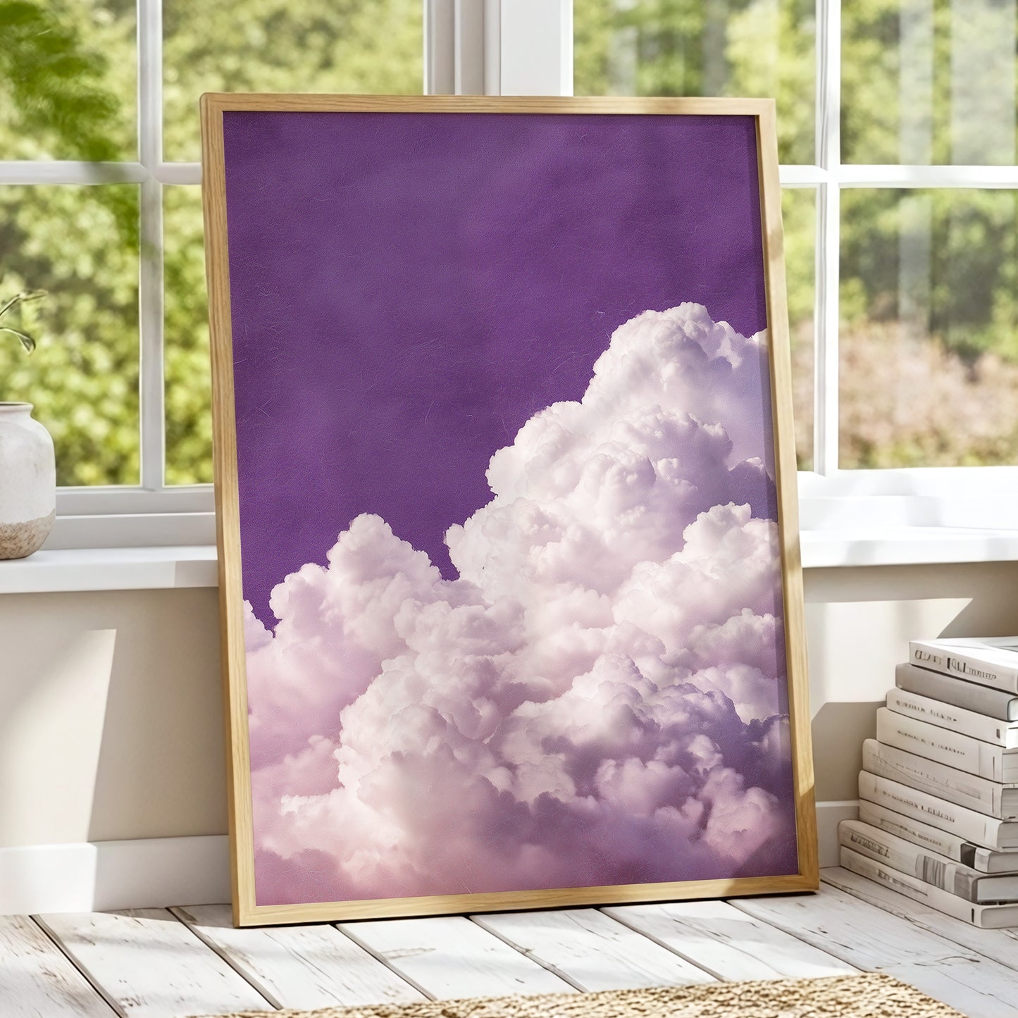 Lilac Cloud Reverie, purple, pink, white nature wall art displayed in a styled interior, gallery view 9