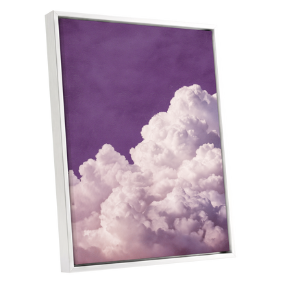 Lilac Cloud Reverie, purple, pink, white nature wall art shown as a white framed canvas wall art