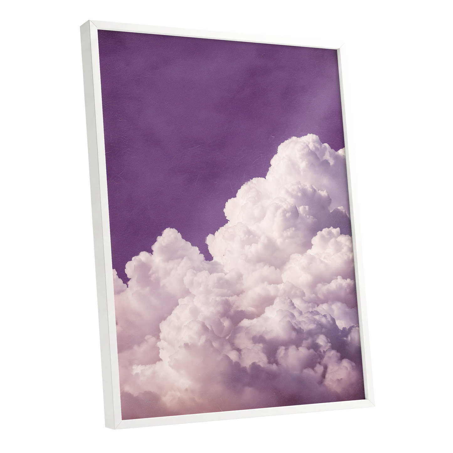 Lilac Cloud Reverie, purple, pink, white nature wall art shown as a white framed poster wall art print