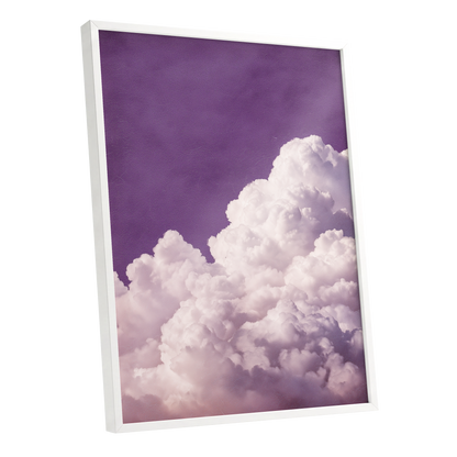 Lilac Cloud Reverie, purple, pink, white nature wall art shown as a white framed poster wall art print