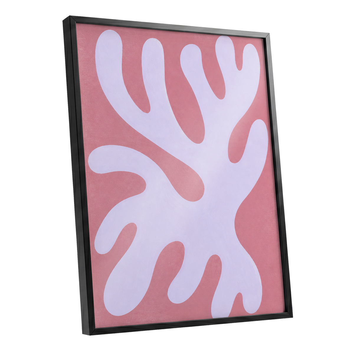 Lilac Drift, pink, purple, white abstract wall art shown as a black framed poster wall art print