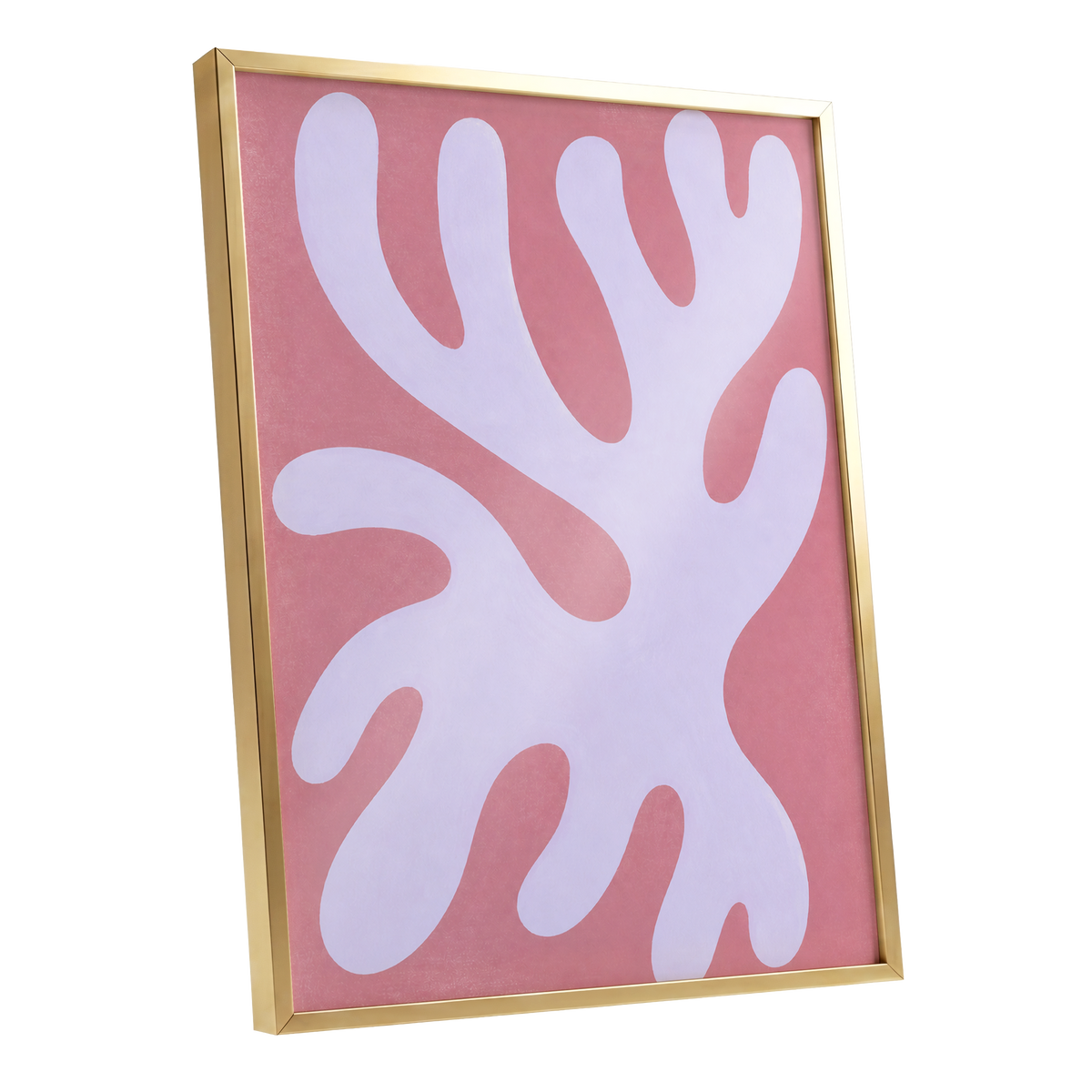 Lilac Drift, pink, purple, white abstract wall art shown as a gold framed poster wall art print
