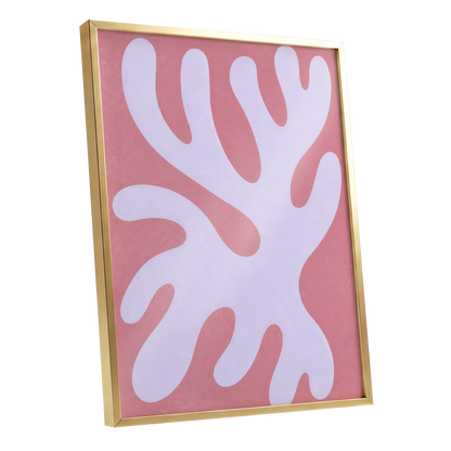 Lilac Drift, pink, purple, white abstract wall art shown as a gold framed poster wall art print