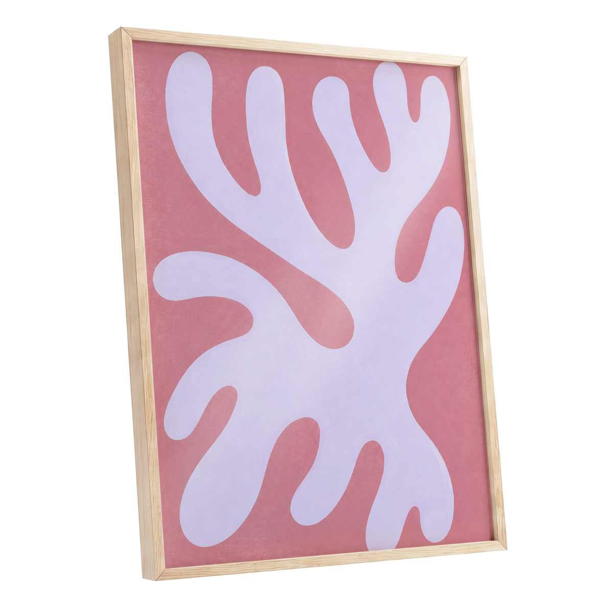 Lilac Drift, pink, purple, white abstract wall art shown as a oak framed poster wall art print