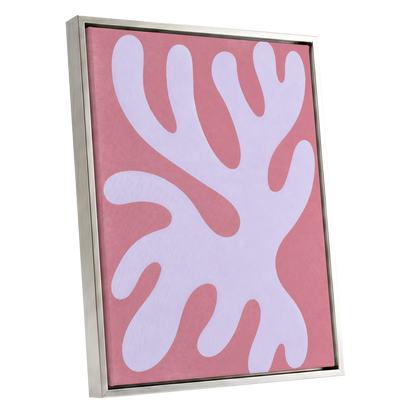 Lilac Drift, pink, purple, white abstract wall art shown as a silver framed canvas wall art