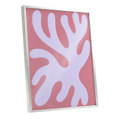 Lilac Drift, pink, purple, white abstract wall art shown as a silver framed poster wall art print