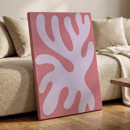 Lilac Drift, pink, purple, white abstract wall art displayed in a styled interior, gallery view 3