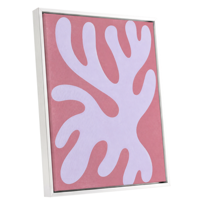Lilac Drift, pink, purple, white abstract wall art shown as a white framed canvas wall art