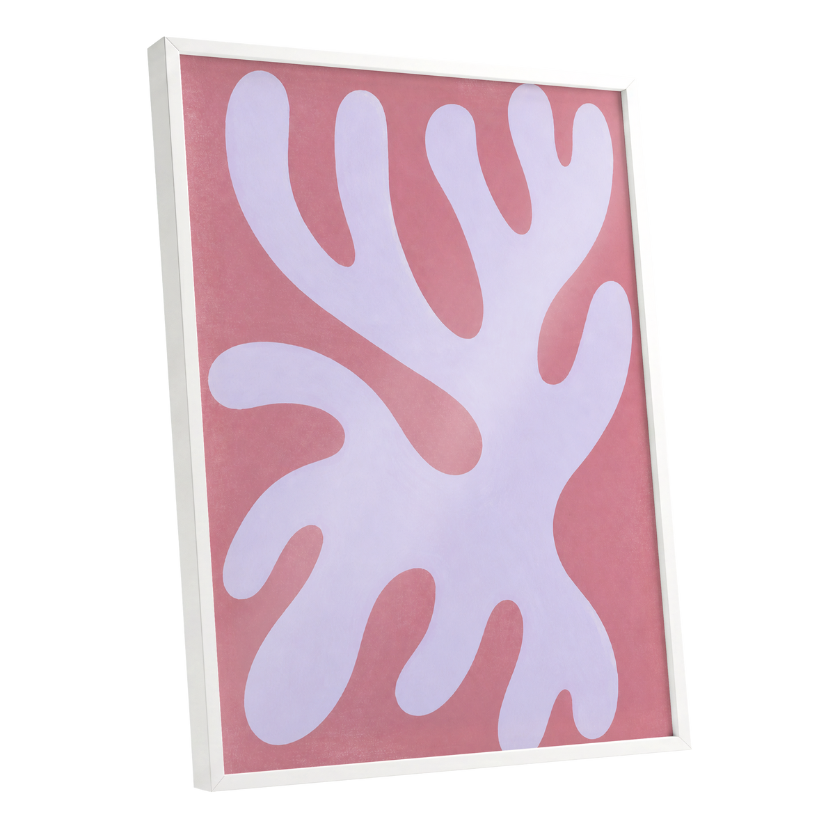Lilac Drift, pink, purple, white abstract wall art shown as a white framed poster wall art print