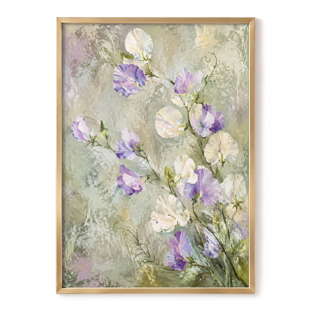 Lilac Tendrils, purple, white, green floral wall art, front artwork view