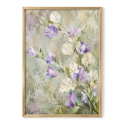 Lilac Tendrils, purple, white, green floral wall art, front artwork view