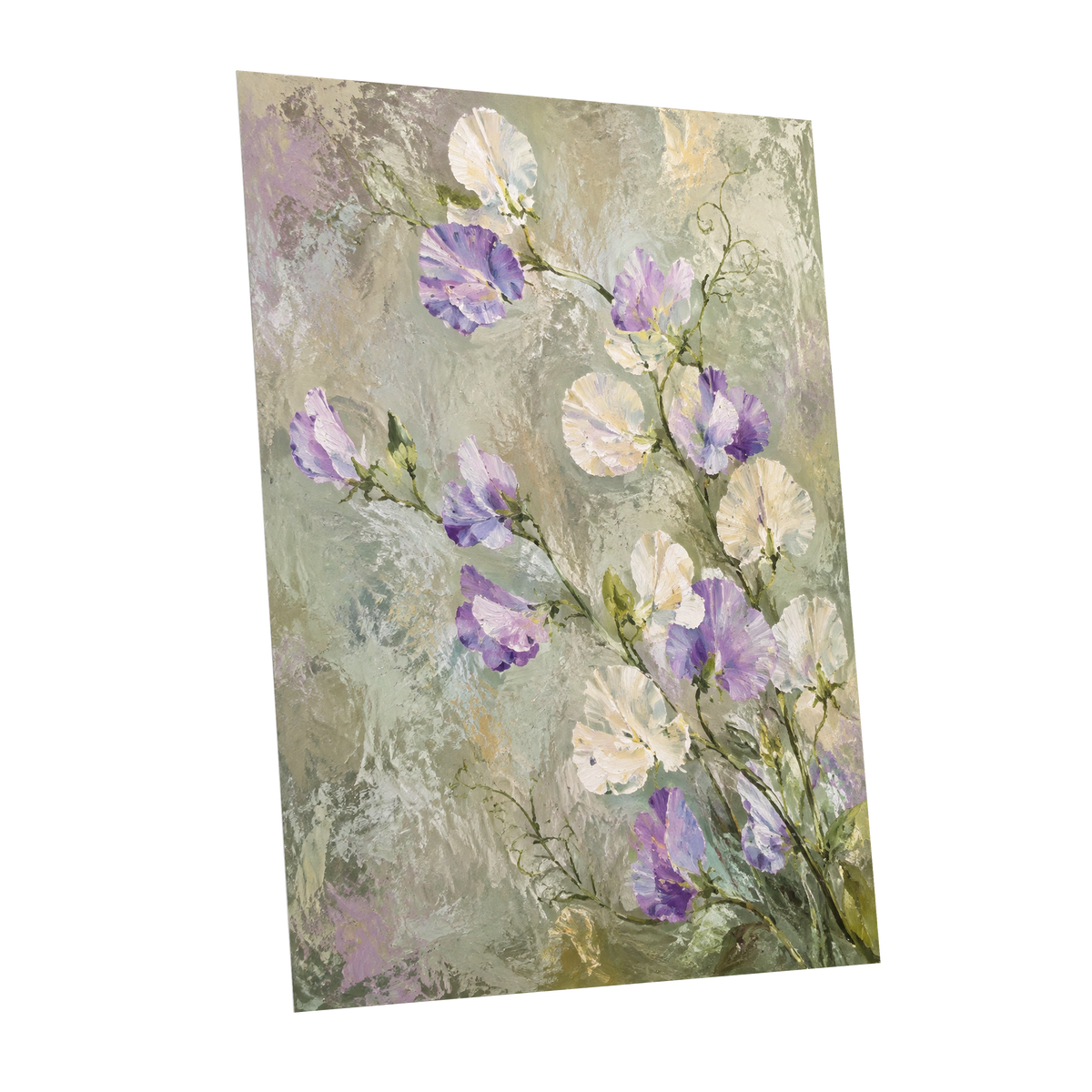 Lilac Tendrils, purple, white, green floral wall art shown as a unframed poster wall art print