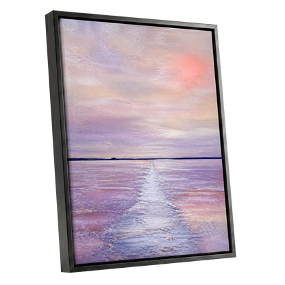 Lilac Tide, purple, pink, blue nature wall art shown as a black framed canvas wall art