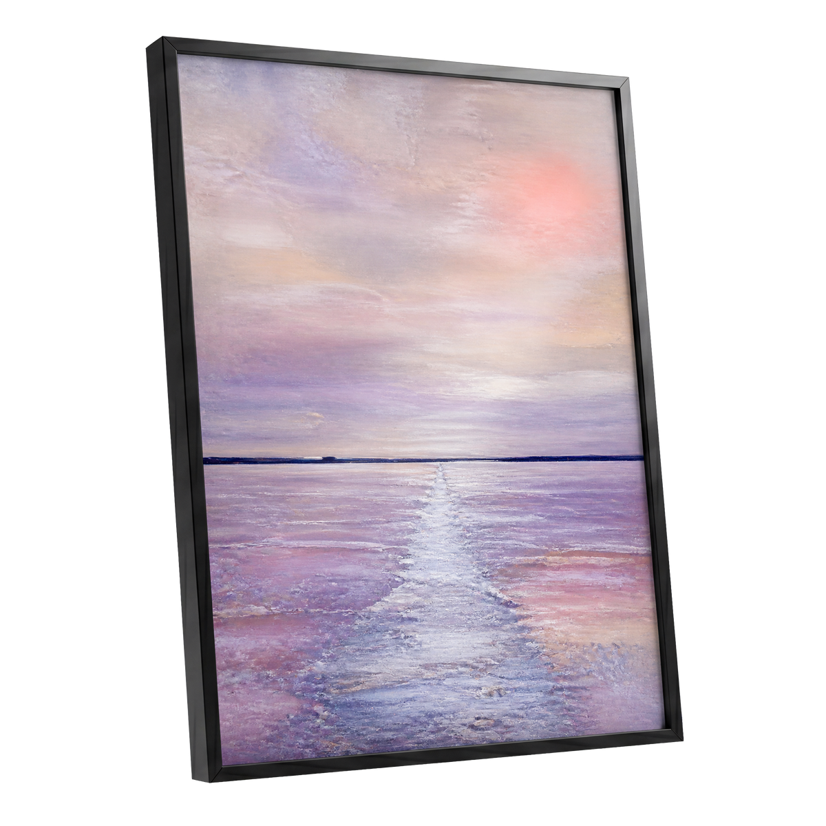 Lilac Tide, purple, pink, blue nature wall art shown as a black framed poster wall art print