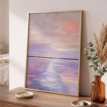 Lilac Tide, purple, pink, blue nature wall art displayed in a styled interior, gallery view 2