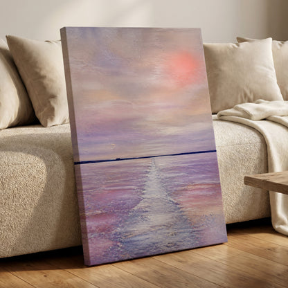Lilac Tide, purple, pink, blue nature wall art displayed in a styled interior, gallery view 3