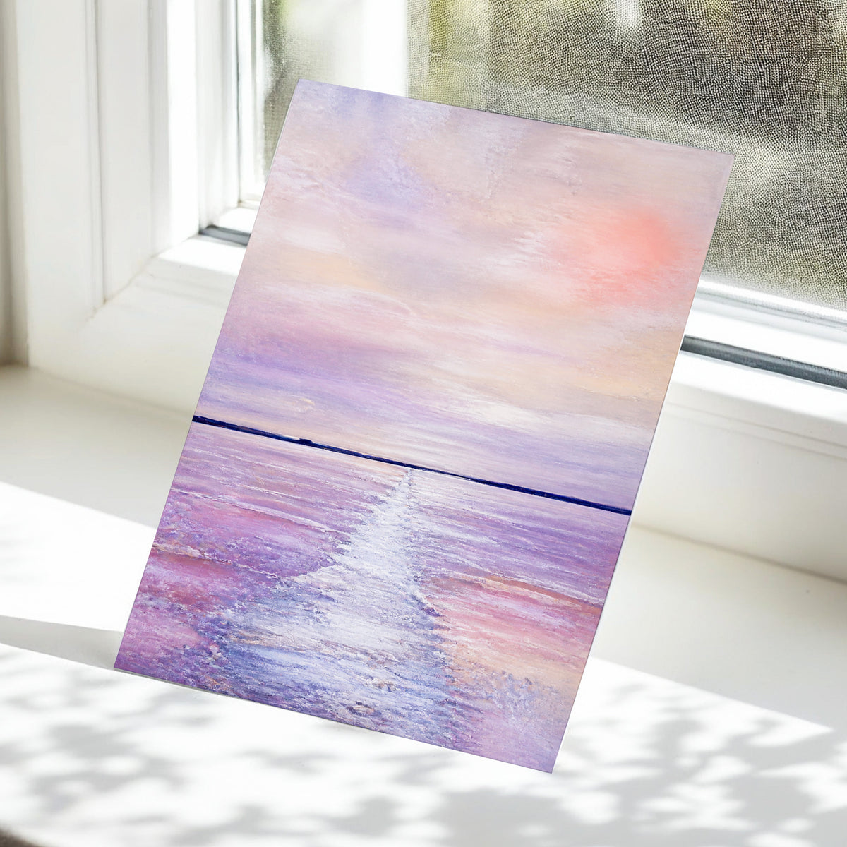 Lilac Tide, purple, pink, blue nature wall art displayed in a styled interior, gallery view 5