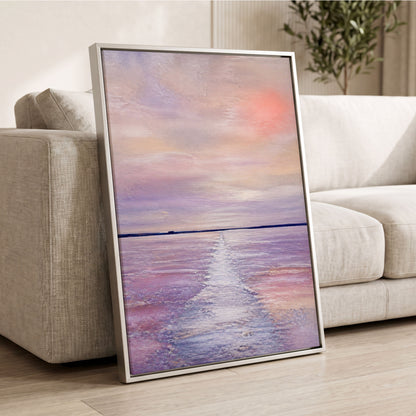 Lilac Tide, purple, pink, blue nature wall art displayed in a styled interior, gallery view 8