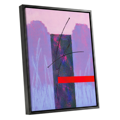 Lilac Voltage, pink, purple, blue abstract wall art shown as a black framed canvas wall art