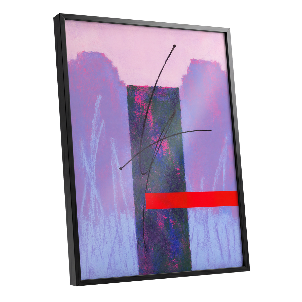 Lilac Voltage, pink, purple, blue abstract wall art shown as a black framed poster wall art print