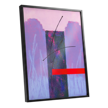 Lilac Voltage, pink, purple, blue abstract wall art shown as a black framed poster wall art print
