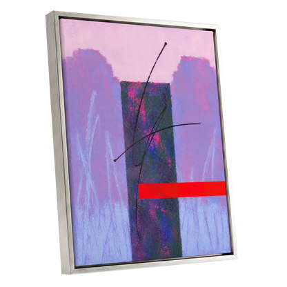 Lilac Voltage, pink, purple, blue abstract wall art shown as a silver framed canvas wall art
