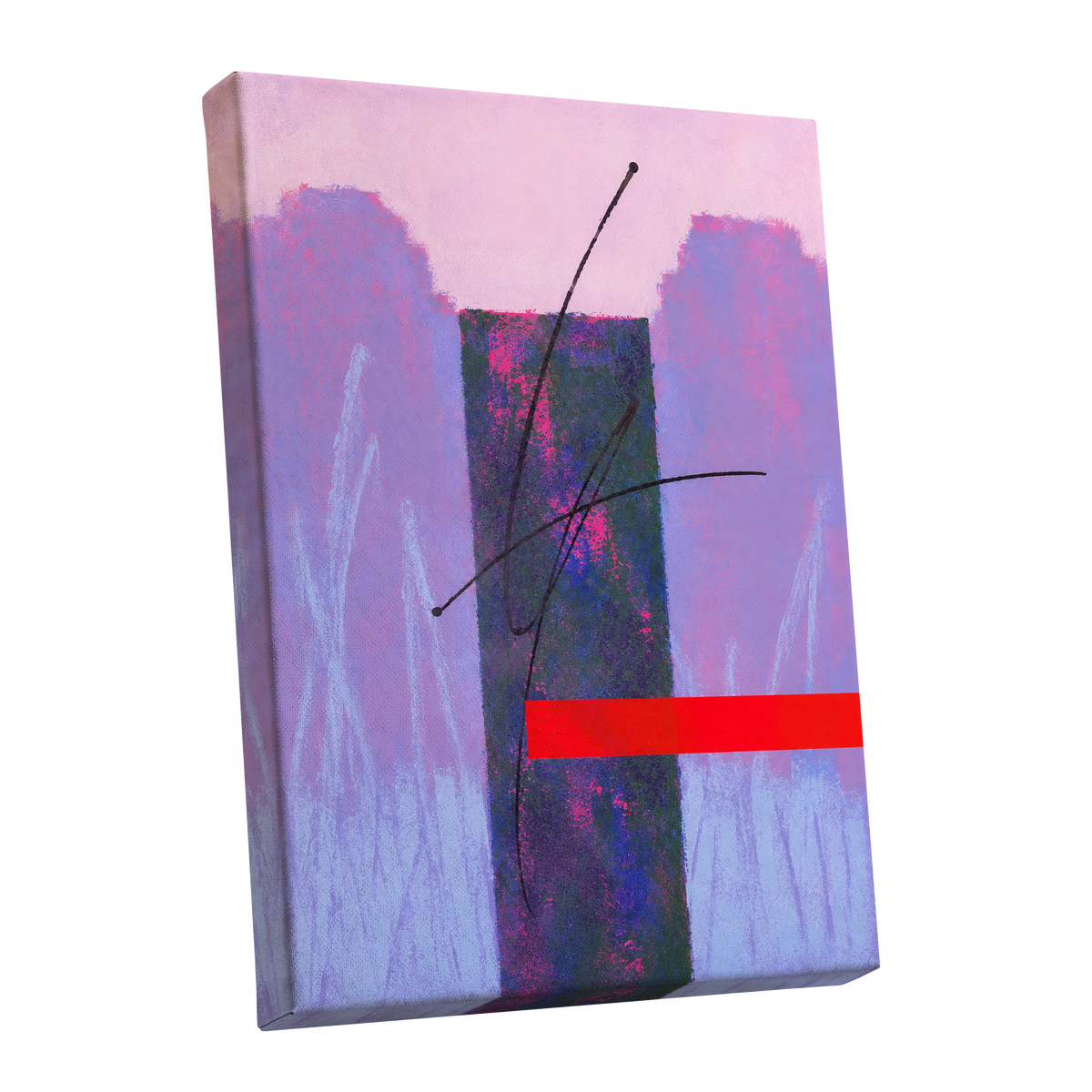 Lilac Voltage, pink, purple, blue abstract wall art shown as a stretched canvas wall art