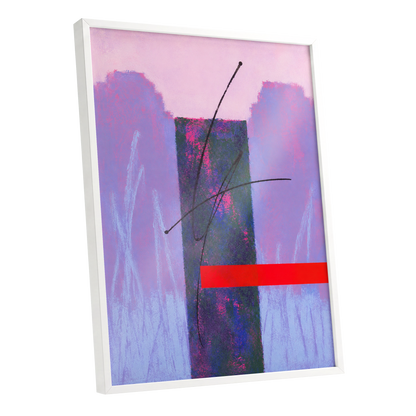 Lilac Voltage, pink, purple, blue abstract wall art shown as a white framed poster wall art print