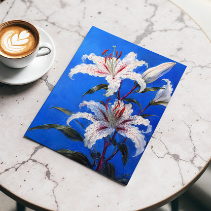 Lilies in Cobalt, blue, white, green floral wall art displayed in a styled interior, gallery view 5