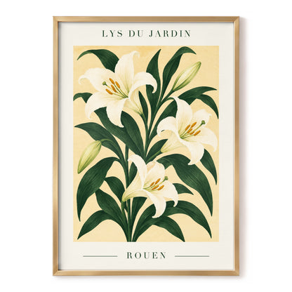 Lilies of Rouen, green, white, beige floral wall art, front artwork view