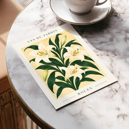 Lilies of Rouen, green, white, beige floral wall art displayed in a styled interior, gallery view 5