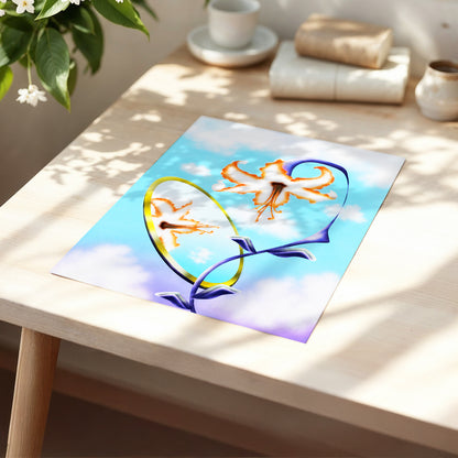 Lily in the Looking Glass, blue, white, orange floral wall art displayed in a styled interior, gallery view 5