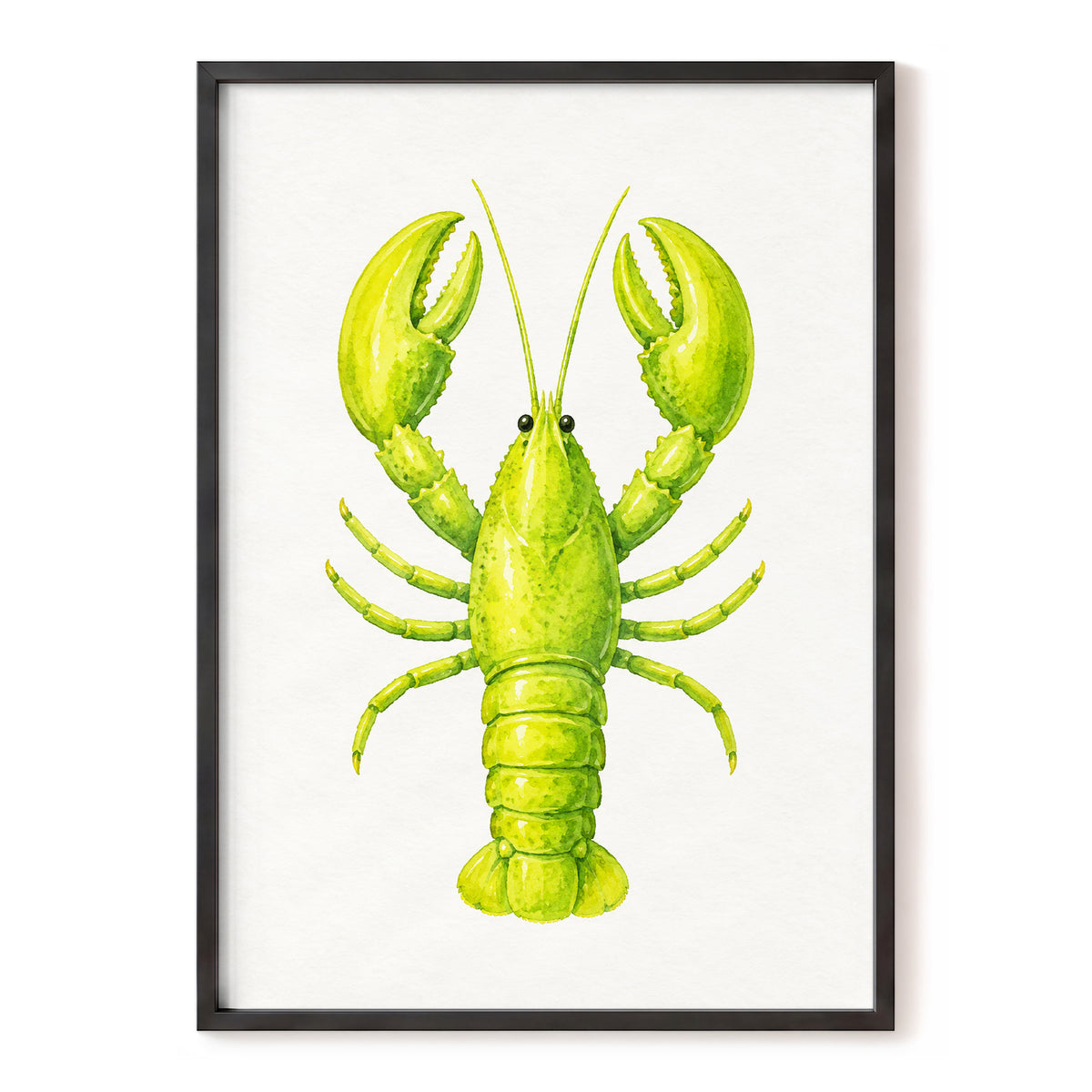 Lime Lobster, green, yellow, white nature wall art, front artwork view